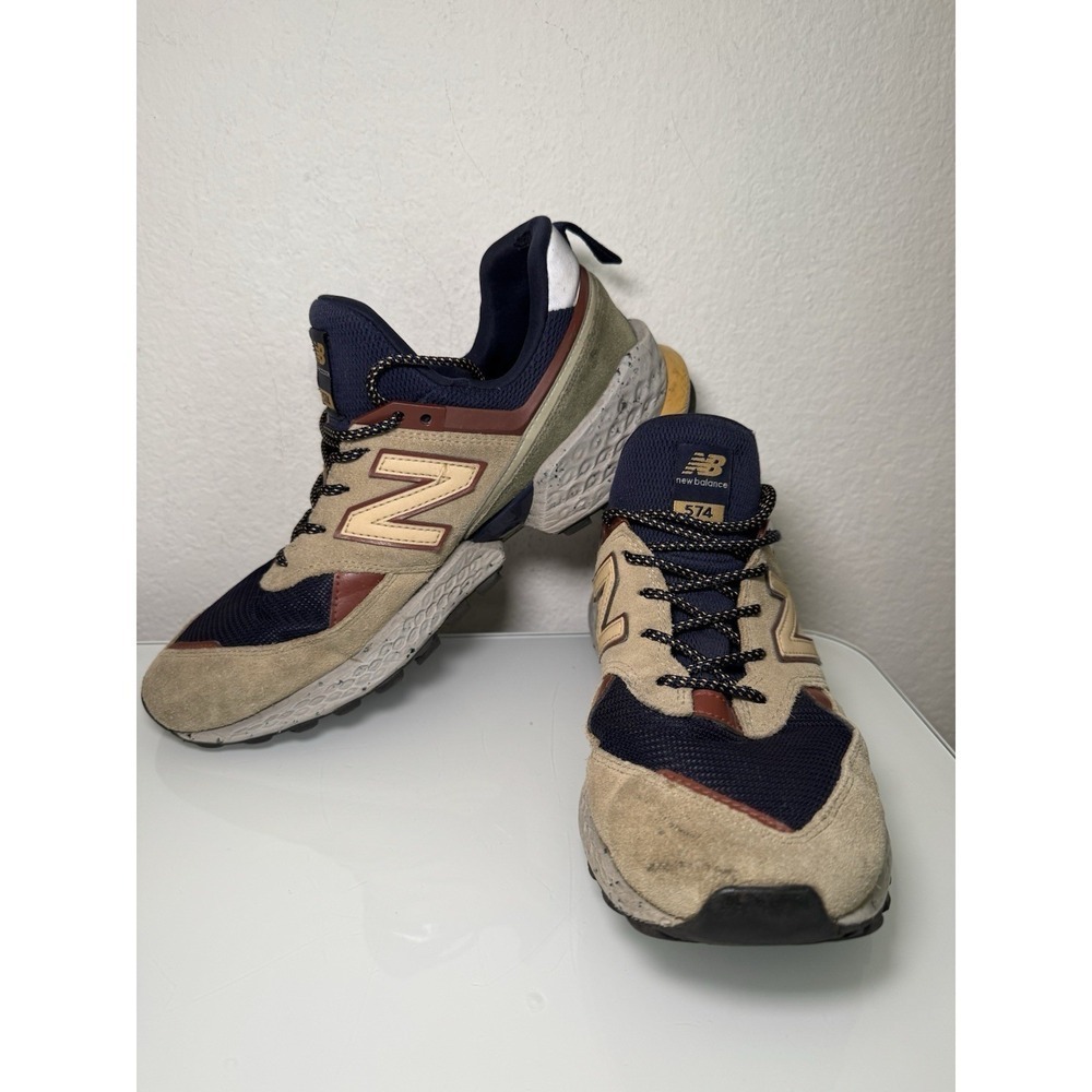 Rare Vtg New Balance NB 574 V2 Sport Mens 10.5 Tan/Navy/Brown Suede Colorblock